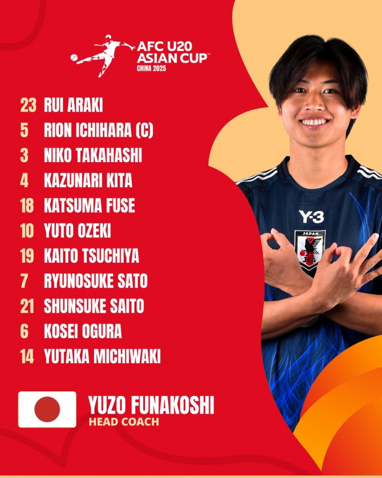  日本U20vs敘利亞U20首發(fā):高橋仁胡、佐藤龍之介出戰(zhàn) 高岡伶颯替補(bǔ)